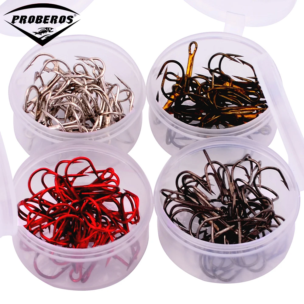 

20pc/Box Fishing Hook 4 Color Black/Brown/White/Red 2/4/6/8/10# Fishhook High Carbon Steel Treble Hooks Fishing Tackle