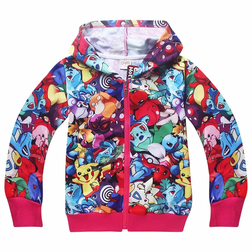 Весна-осень г.; толстовки с капюшоном на молнии для мальчиков и девочек «Pokemon go»; пальто с моаной; Осенняя теплая куртка для девочек; детская одежда
