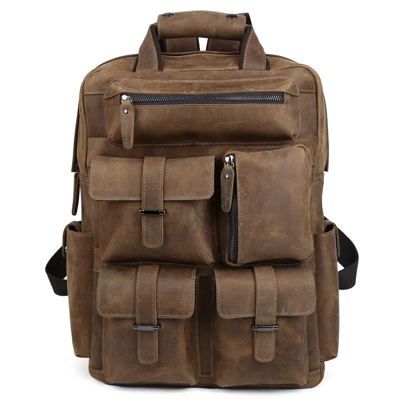 TIDING Cool Cowhide Leather Laptop Backpack Day Pack Activity Travel ...