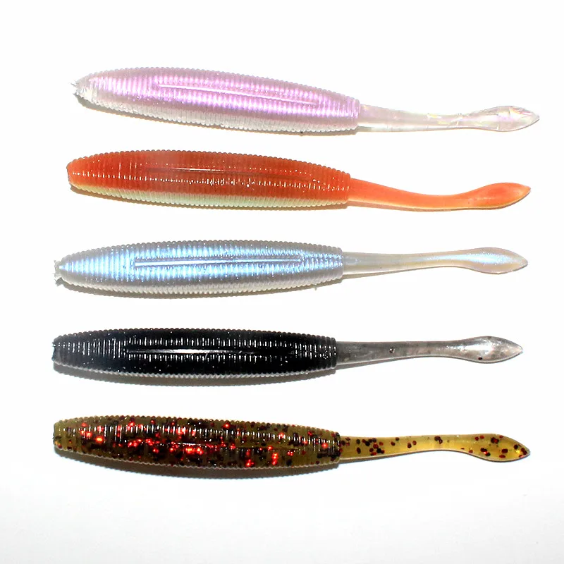 Attractive 5pcs Paddle Tail Soft Grubs 4.7g 10cm Lure Jig Head soft Fishing lure for bass Fishing Mandarin fishing