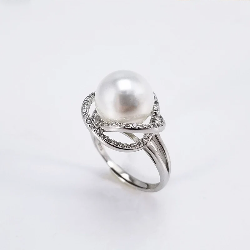 

Luxury Sterling Silver Inlaid Zircon Shell Pearl Ring Woman Edison Pearl Ring Mounts Fit 10-12mm Bead Pearl Jewelry Making Acces