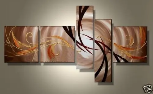 

hand-painted oil wall art Golden sky white day home Abstract Landscape Framed oil painting on canvas 5pcs/set wood framed
