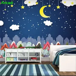 Детская комната обои мультфильм для мальчиков и девочек спальня теплый заказ стены ткань Звезда Луна Белое Облако на заказ разм