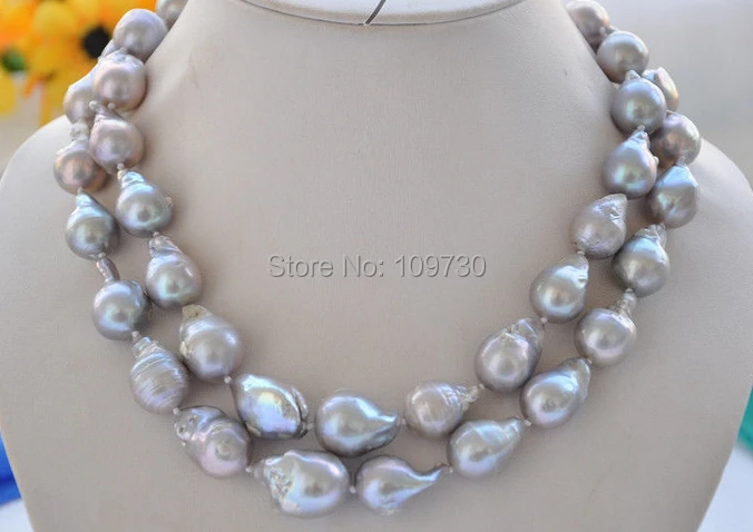 

Jewelr 003755 100% NATURAL 2row 21mm gray BAROQUE KESHI REBORN PEARL NECKLACE