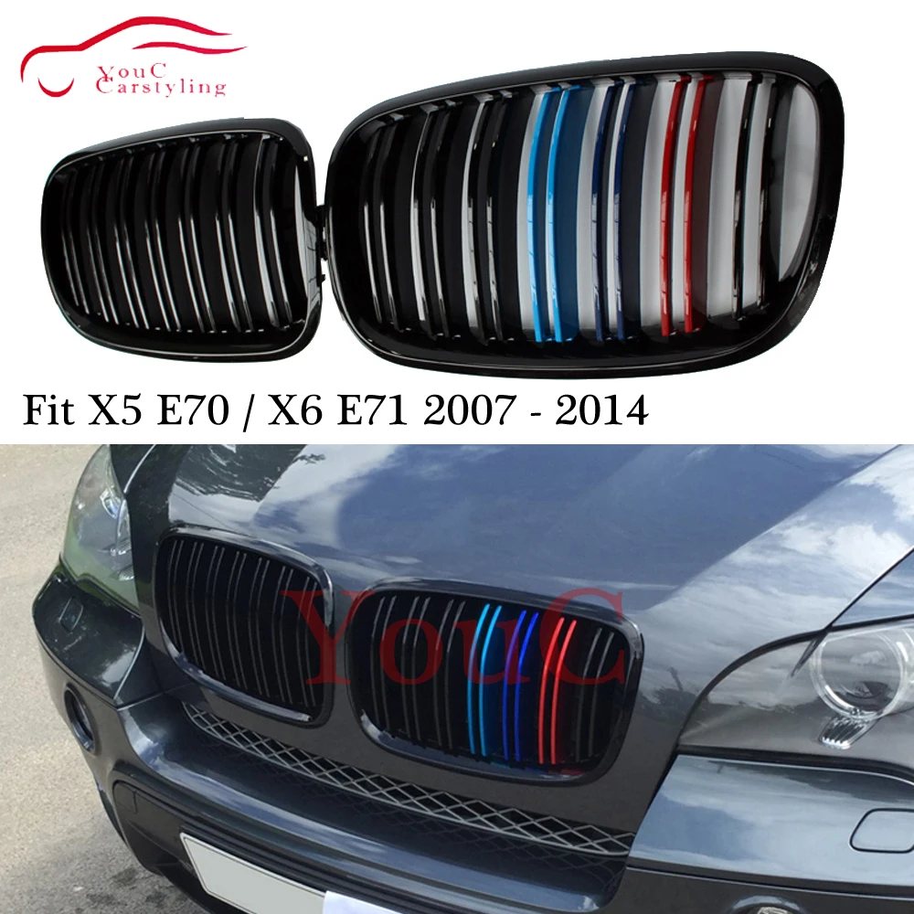 Глянцевая M цветная Передняя решетка для почек сетка BMW X5 X6 E70 E71 2007 2014 5 дверная