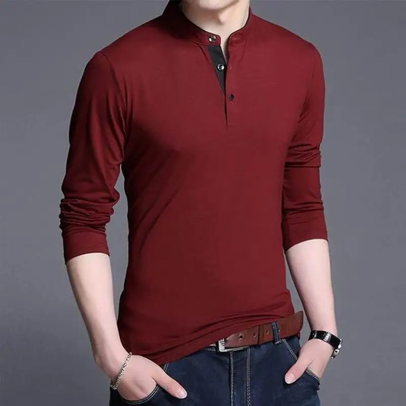 

VXO 2019 Long Sleeve T-Shirt Men Mandarin Collar T shirt Men Fashion Brand Top Tee fashion shirt