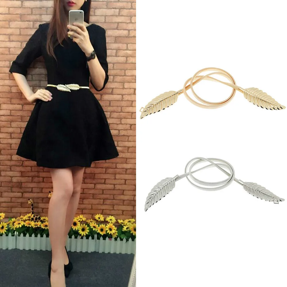 2015 Rushed Vintage Skinny Elastic Women Belt Leaf...