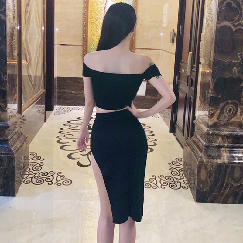 SLASH NECK Sexy women top quality black white red sleeveless v neck mini two piece Bodycon bandage dress wholesale