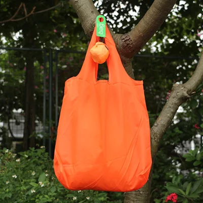 Round ball Elastic Cotton shopping bag foldable tote Reusable Portable Shoulder Folding pouch handbags printing orange