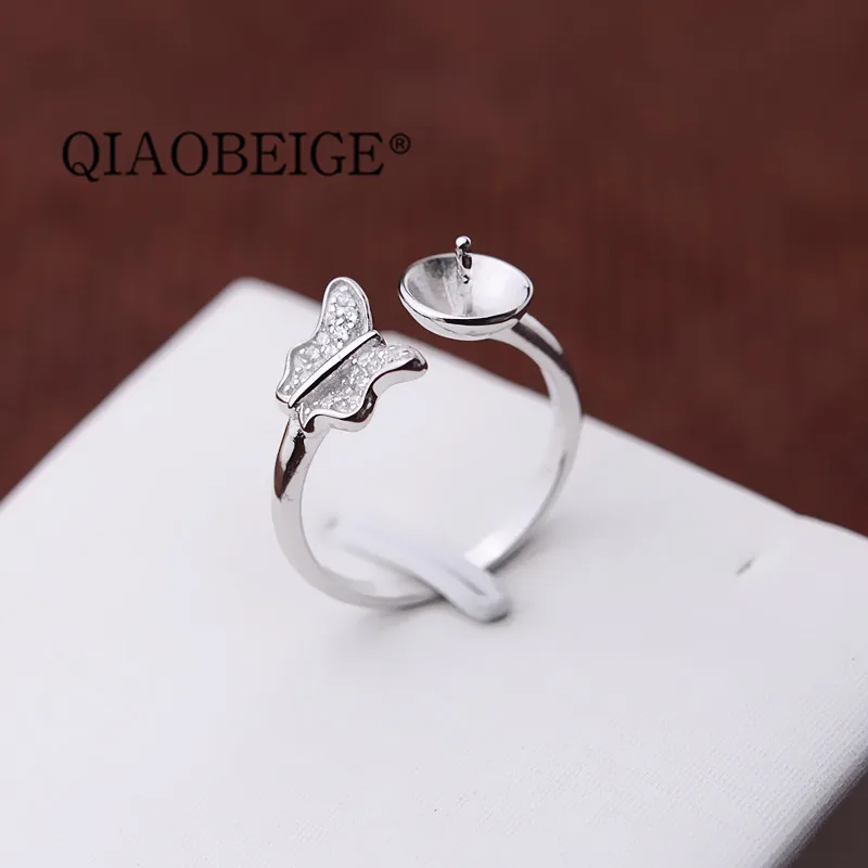 

QIAOBEIG jewelry 925 sterling silver pearl rings water fresh pearls ring blanks Blank Mount for Pearls Mounting for Jewelers