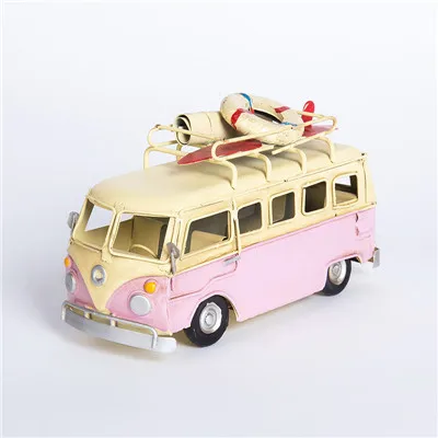 Изысканная модель старого мини-автобуса, украшения, статуэтки, американский Ностальгический домашний декор, индивидуальное украшение, винтажная коллекция подарков - Цвет: Розовый