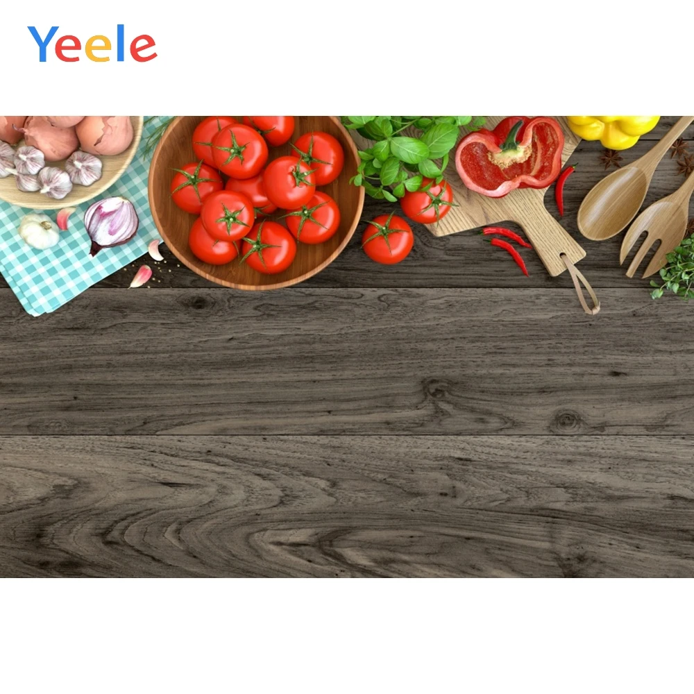 

Yeele Old Wooden Board Vegetables Seasoning Food Photography Background Customized Photographic Backdrops For Photo Studio
