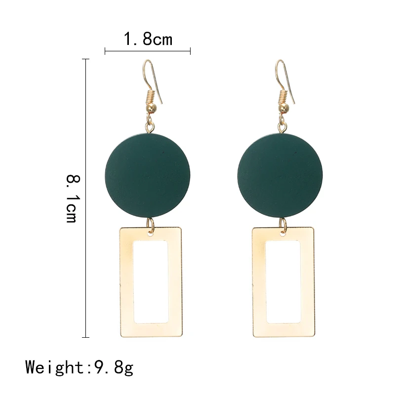 Новые модные геометрические серьги для женщин зеленого цвета деревянные висячие серьги с золотистыми квадратными серьгами