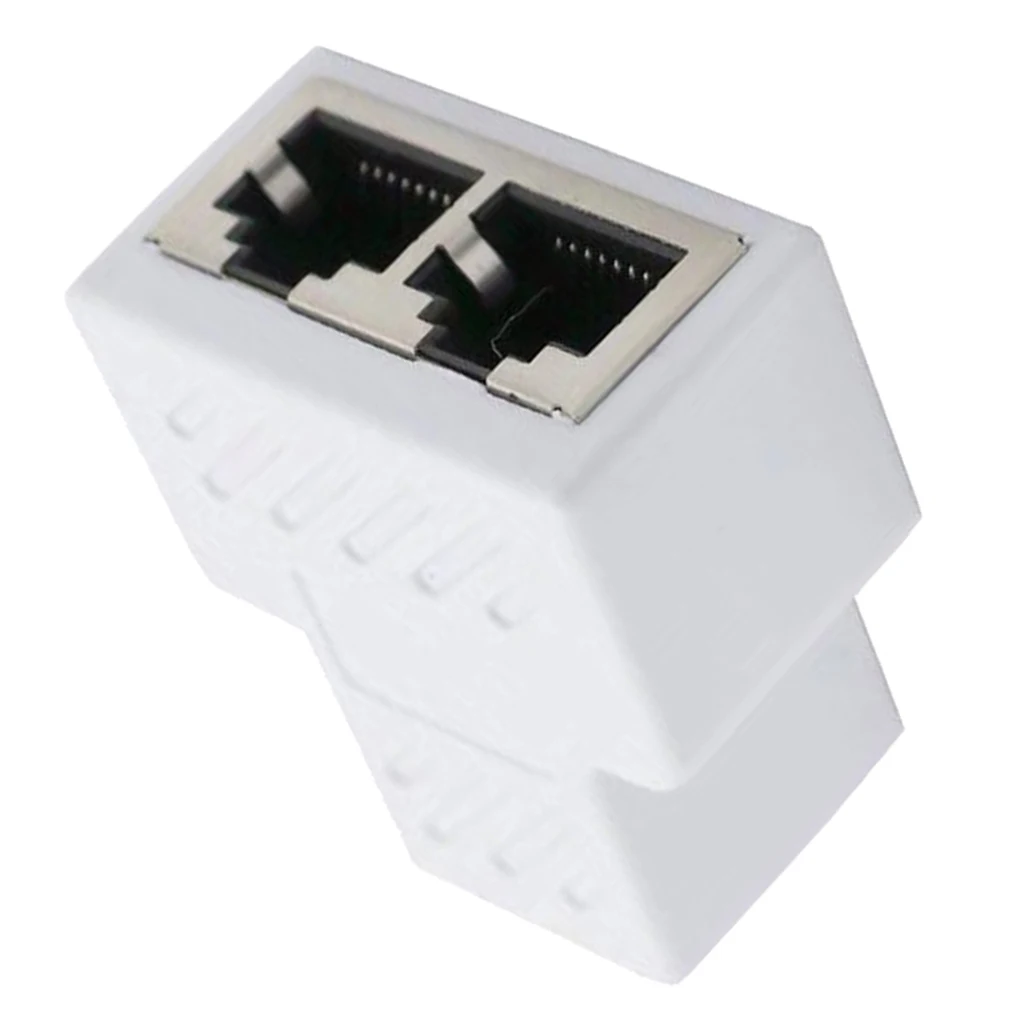 RJ45 8P8C 1 to 2 Female Adapter Divider Splitter Network Connector White