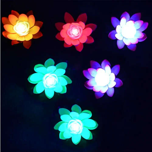

Artificial LED Lotus Flower Lamp In Colorful Changed Water Pool Floating Wishing Lanterns For Wedding Party Decorations Supplies