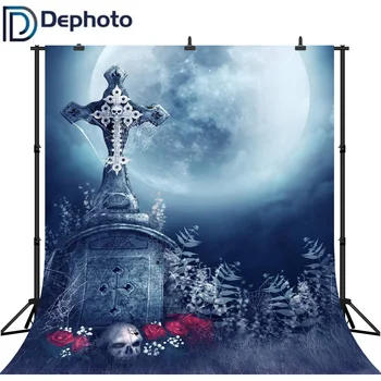

Dephoto Seamless Photography Backdrops Scary Graveyard Skull Rose Halloween Scary Background Backgrounds fond studio photo