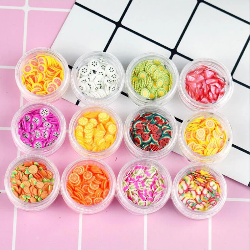 

12 Type/Set Fruit Slices Filler For Nails Art Tips Balls Slime Fruit For Kids DIY Accessories Supplies Decoration