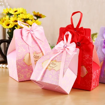 

Creative Wedding Decoration Candy Box With bow-knot Ribbon Sweet Party Favor Gift Box wedding candy boxes festival supplies