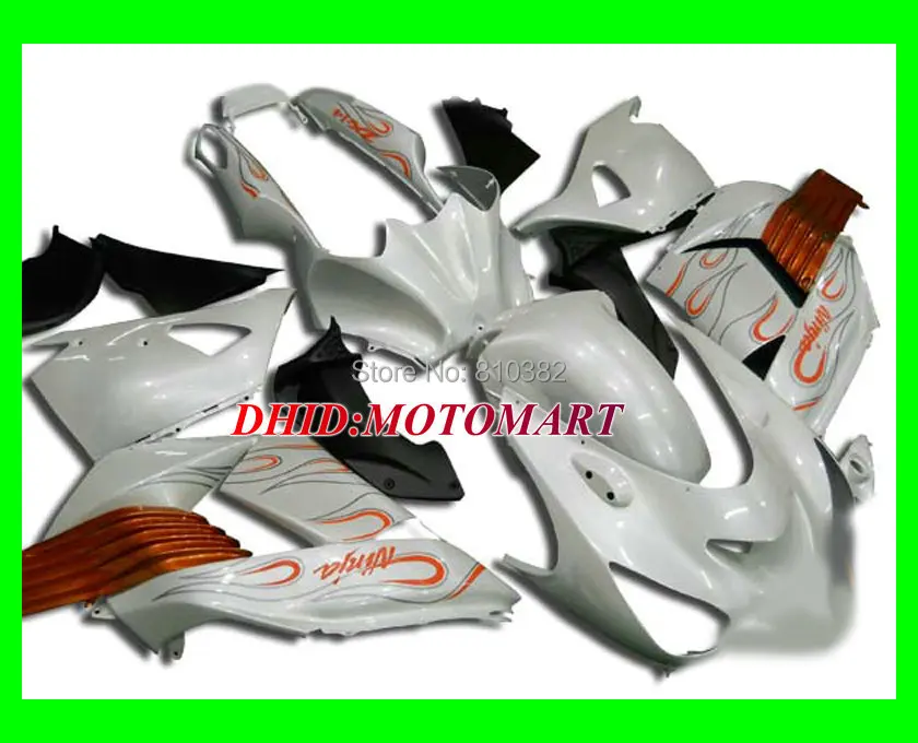 

Hot Sale!!Motorcycle Fairing kit for KAWASAKI Ninja ZX14R 2006 2007 ZX14R 06 07 Double flames white Fairings set+7 gifts SQ34