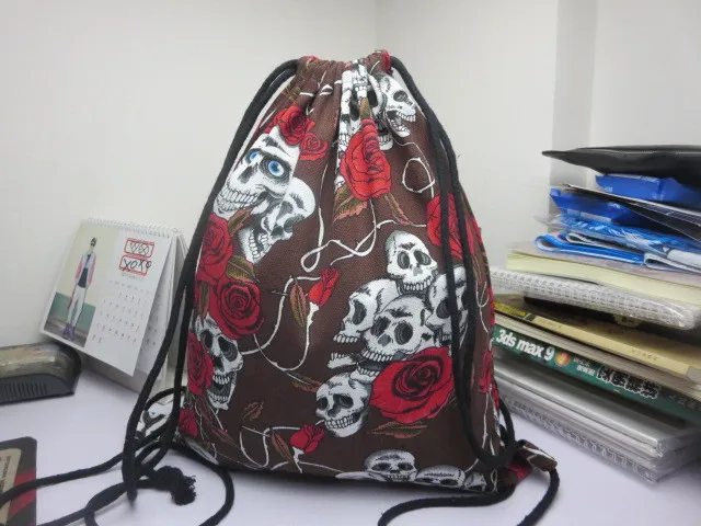  Cotton Linen Storage Package Shoes Bag Drawstring bags Unisex skull 3D Printing Organizer Portable Women's Backpack (6)