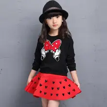 Милые комплекты одежды для маленьких девочек; Весенняя Детская футболка с рисунком Минни+ юбка; комплект из 2 предметов; спортивные костюмы с капюшоном; детская одежда