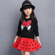 Menina bonito da criança conjuntos de roupas crianças 2017 primavera crianças dos desenhos animados minnie camiseta + saia 2 pcs set hoodies fatos de treino crianças clot