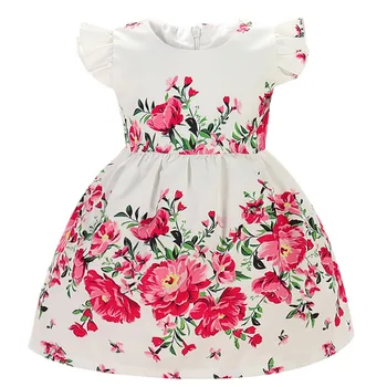 

Fashion Kids Children's Dress Toddler Kid Baby Girl Short Sleeve Floral Printed Princess Dress Flower Dresses vestidos A1