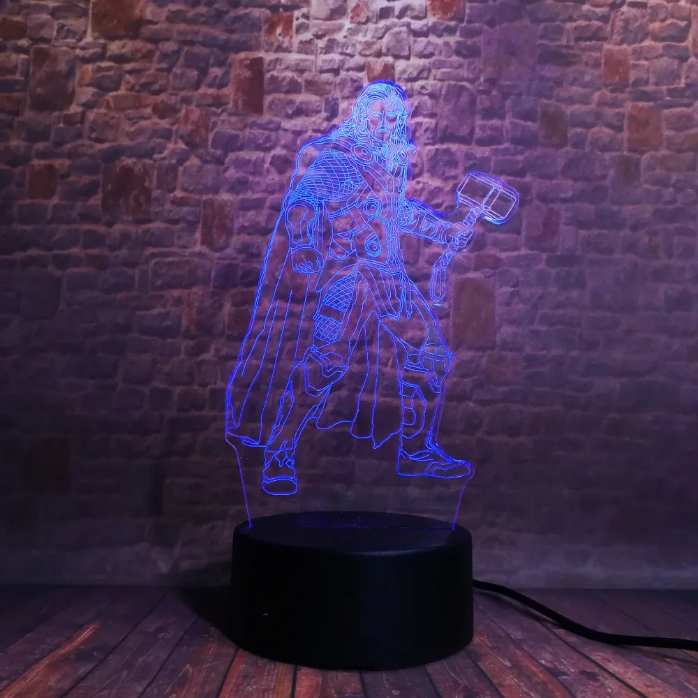 Мстители Marvel Альянс Тор с молотка 3D кино Аниме фигурку ночник творческий светодиодный тумбочка Декор Человек мальчиков gif