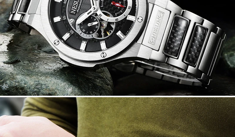 NESUN Креативная одежда Мужские автоматические механические наручные часы Роскошные Лидирующий бренд Сапфир водонепроницаемые спортивные часы Relogio Masculino