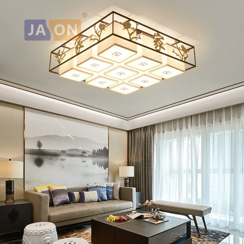 

LED E27 Chinese Iron Fabric Round Square Chandelier Chandelier Lighting Lamparas De Techo For Dinning Room Foyer