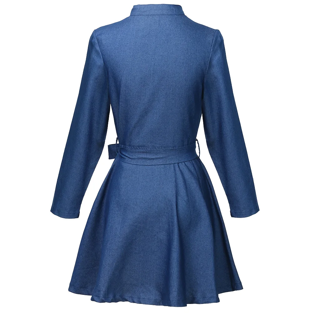 Retro Fashion Women Long Sleeve Jeans Long T shirt Casual Denim Mini Dress Plus size S to 3XL