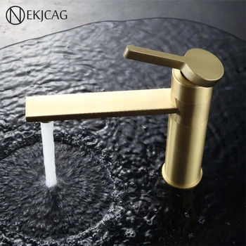 

Single Hole Copper Color Brushed Gold Basin Faucet Copper Rotated Hot And Cold Water Swivel Bathroom Faucet