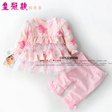Новинка года, весенне-летние комплекты детской одежды для девочек, розовая футболка с длинными рукавами+ леггинсы для малышей, Детский костюм, многослойная юбка принцессы