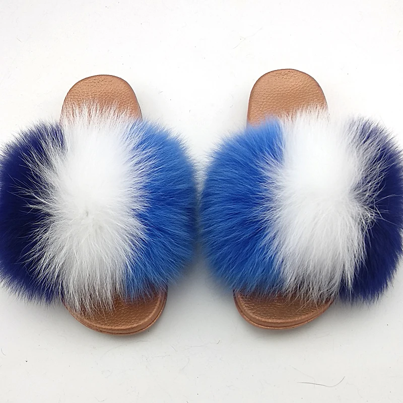 

Women's Summer Fox Hair Slippers Women Fur Home Fluffy Sliders Indoor Plush Furry Flats Sandals Ladies Flip Flops Shoes Big Size