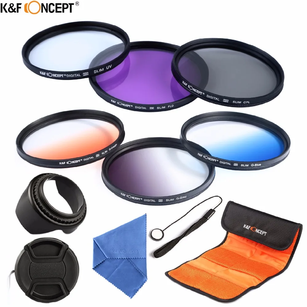 K&F CONCEPT 52mm Camera Filter Kit UV CPL FLD+Graduated Grey Blue
