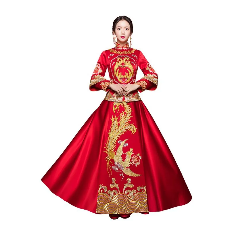 Handmade Embroidery Cheongsam Women Phoenix Asian Bride Wedding