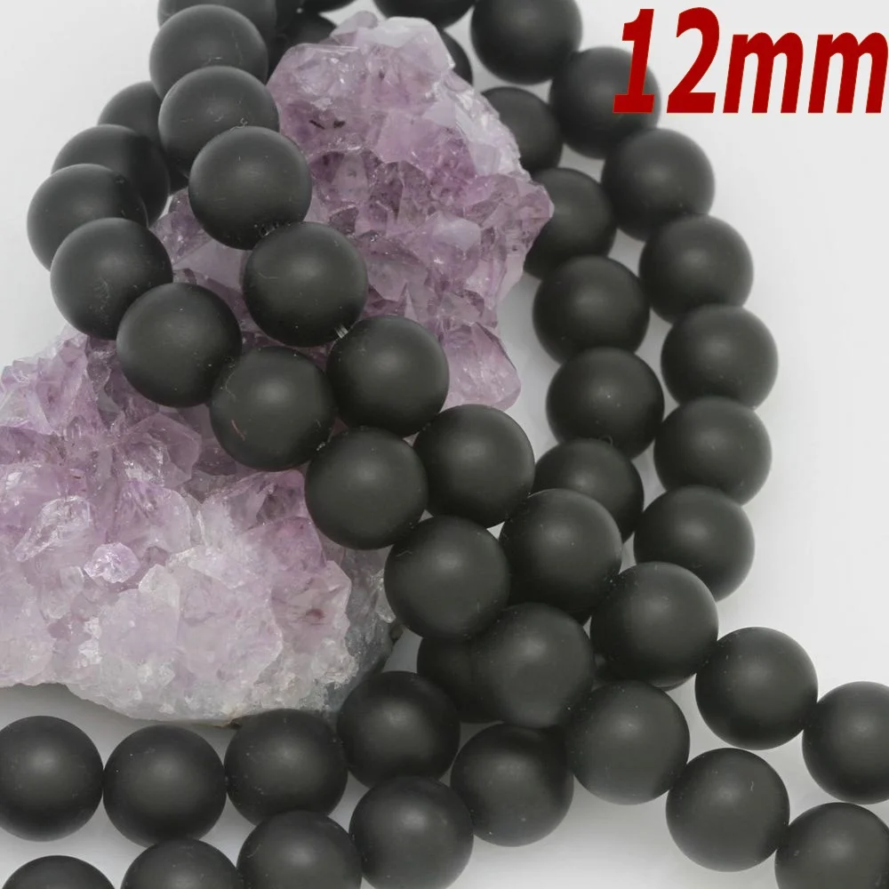 12 мм черный матовый оникс свободно Прикрепленный драгоценный камень бусины аксессуары для браслетов Сделай Сам Мода для изготовления ювелирных украшений - Цвет: Черный