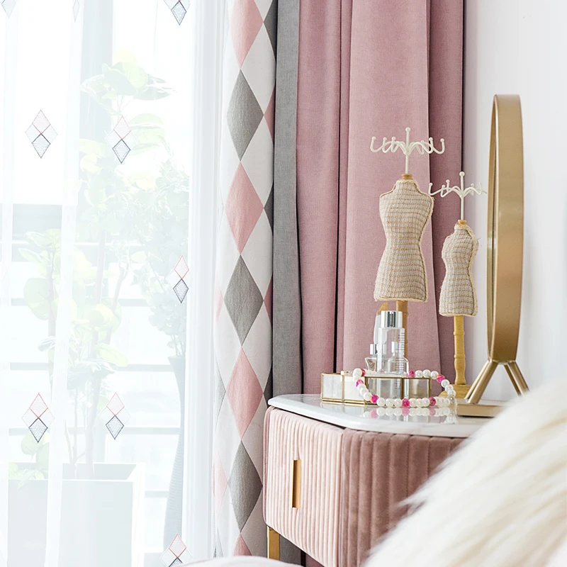

Modern Curtains Simple Diamond Pattern Splice Curtain for Living Room Blackout Window Curtains for Bedroom Sheer Tulle Curtain