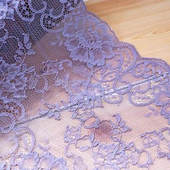 

2Yards 18cm Wide Stretch Elastic Lace Trim Underwear DIY Clothing Accessories Sewing Applique Embroidery Lace Fabric Gray Purple