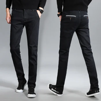 

men's elastic Slim pants personality large size casual highly elatic Straight long trousers Spring and summer black Korean jeans