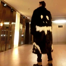 S-3XL! Модное пальто из искусственного лисьего меха в Звездном стиле, осенне-зимнее мужское длинное пальто