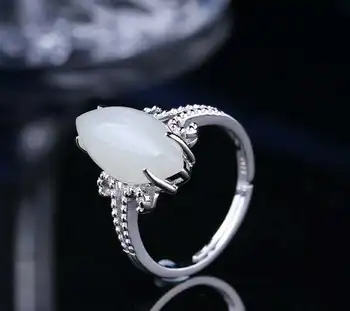 

Hetian jade silver, the latest white jade ring, elegant and elegant h12#