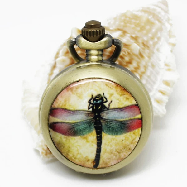 

(6011) Vintage Dragonfly Pocket Watch necklace, 2.7cm