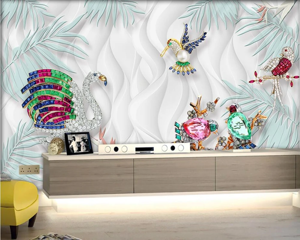 

papel de parede modern Jewel Swan 3d wallpaper, living room sofa TV background kitchen bathroom wall papers home decor murals