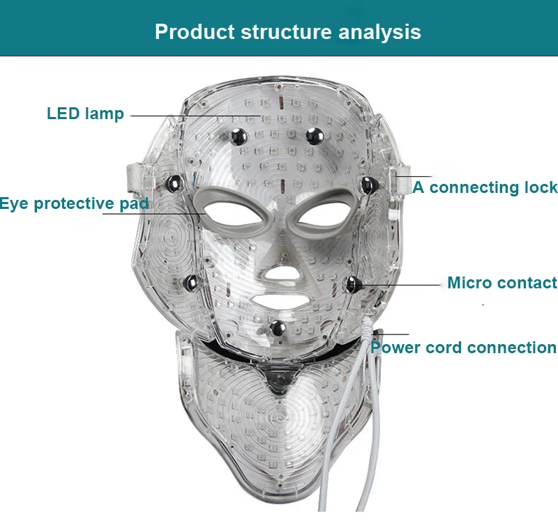 7 цветов Светодиодная маска для лица Электрический светодиодный маска для лица и шеи кожи pdt омоложение кожи против акне, морщины удаление терапии Красота салон