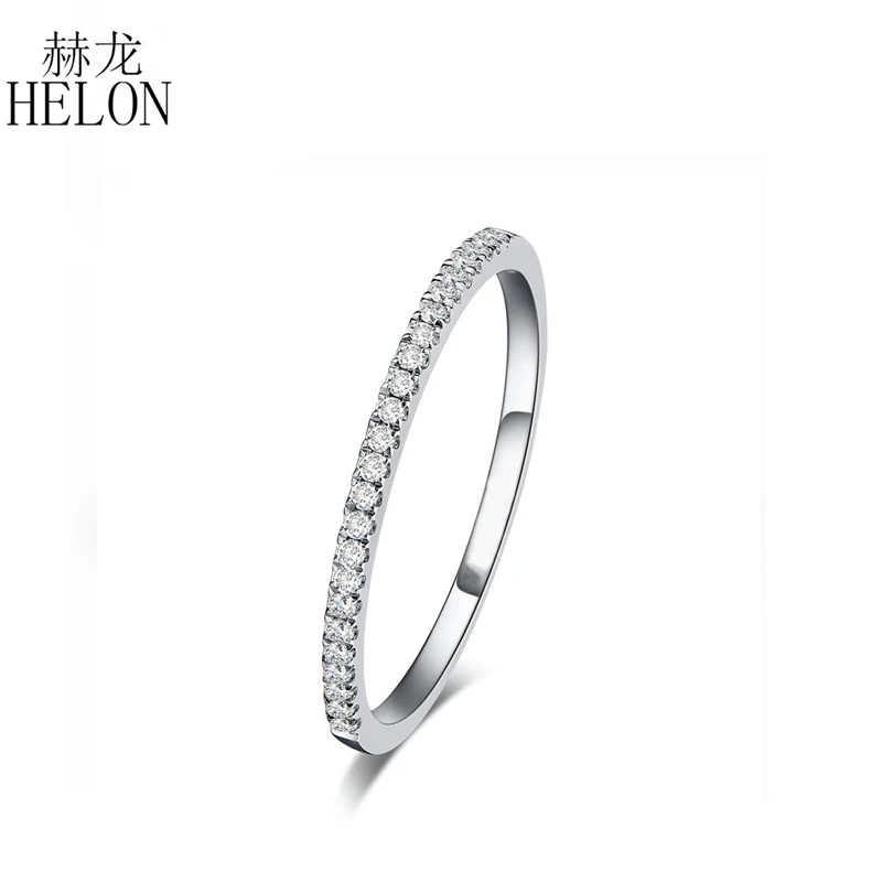 

HELON Solid 14k White Gold Certified Round 100% Natural Diamond Ring Half Eternity Ring For Women Anniversary Party Gift Jewelry