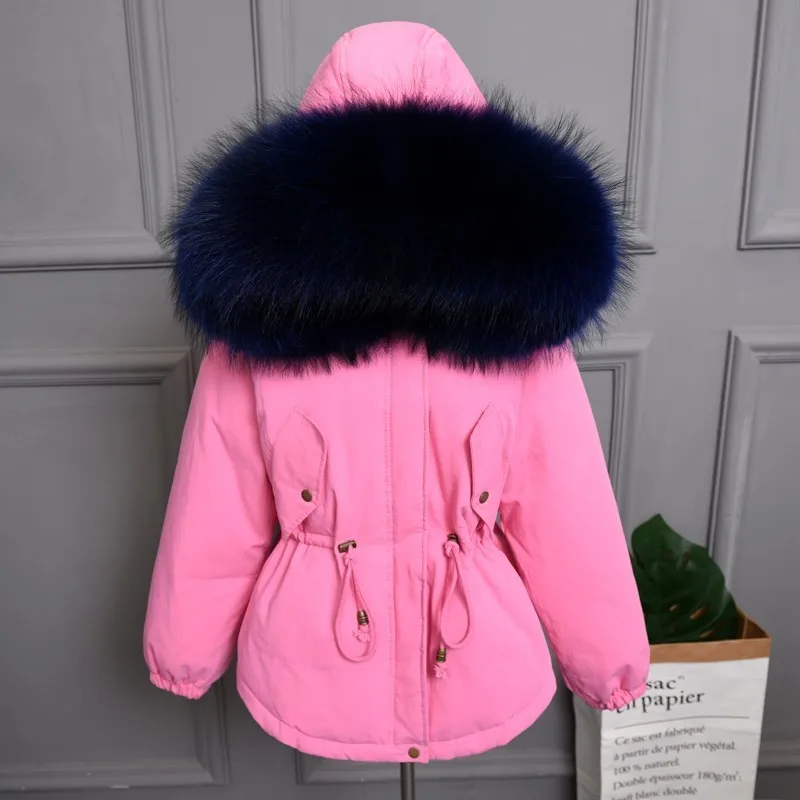 Plus size Natural Fur White Duck Down Winter Coat women's jacket with hood Thicken Warm women's down Parka chaqueta mujer YRE05 - Цвет: Pink blue