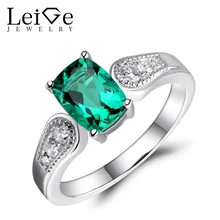 Leige Jewelry Emerald Ring Sterling Silver 925 Green Gemstone Engagement Wedding Rings for Women Cushion Cut May Birthstone