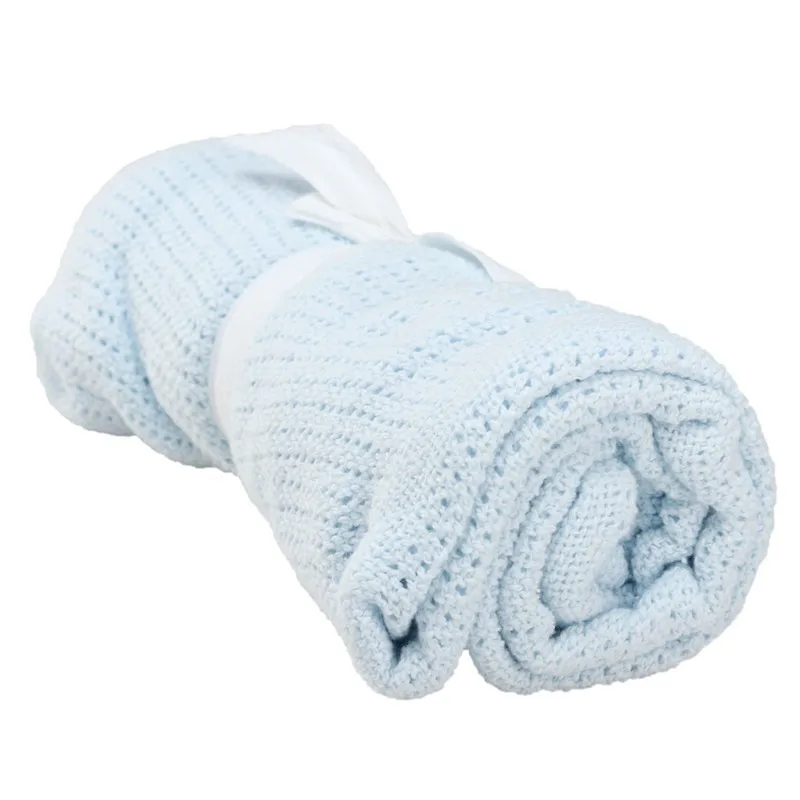 light blue Крючком хлопка новорожденный Одеяла супер мягкие летние 100 см x 80 см Карамельный цвет Опора кроватки Повседневное спальный кровать поставки отверстие w-Rap - Цвет: light blue
