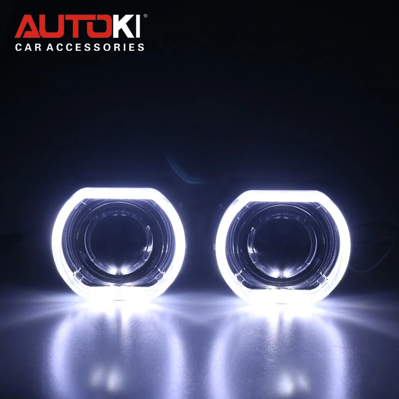 US $45.93 Autoki X5 Square LED Angel Eye DRL Bi Xenon Lens Car Projector Headlight HID Auto Tuning Kit H4 H7 Use H1 Bulbs